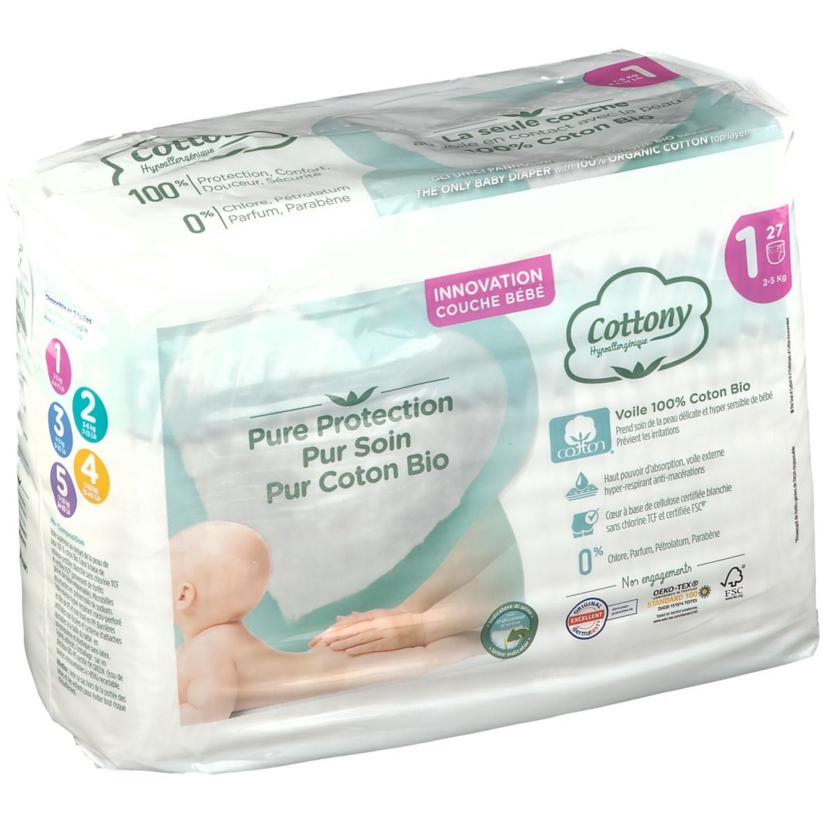 Cottony Couches Bébé Taille 1 (2-5 kg) 27 pc(s) Couches