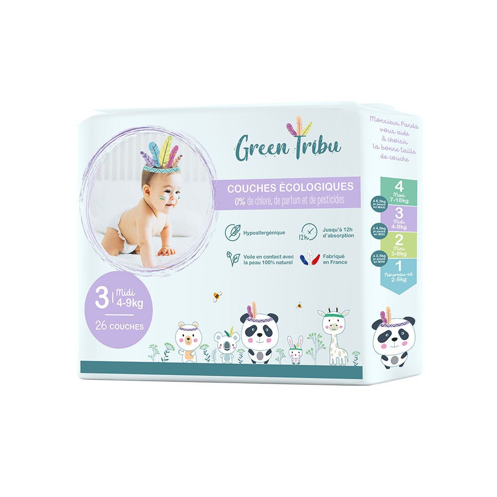 Green Tribu Couches Écologiques Bébé Mini Taille 3 26 pc(s)