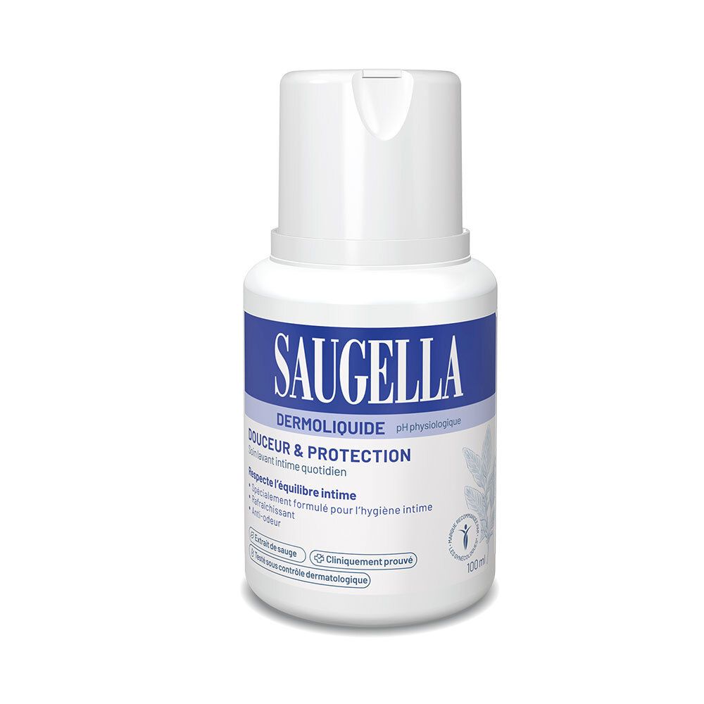 Saugella - Dermoliquide Soin Lavant Pour L’hygiène Intime Quotidienne Des Femmes Adultes À Base D’extrait De Sauge Assure Le Bien-Être Quotidien Flacon 100 Ml Émulsion - Image 1