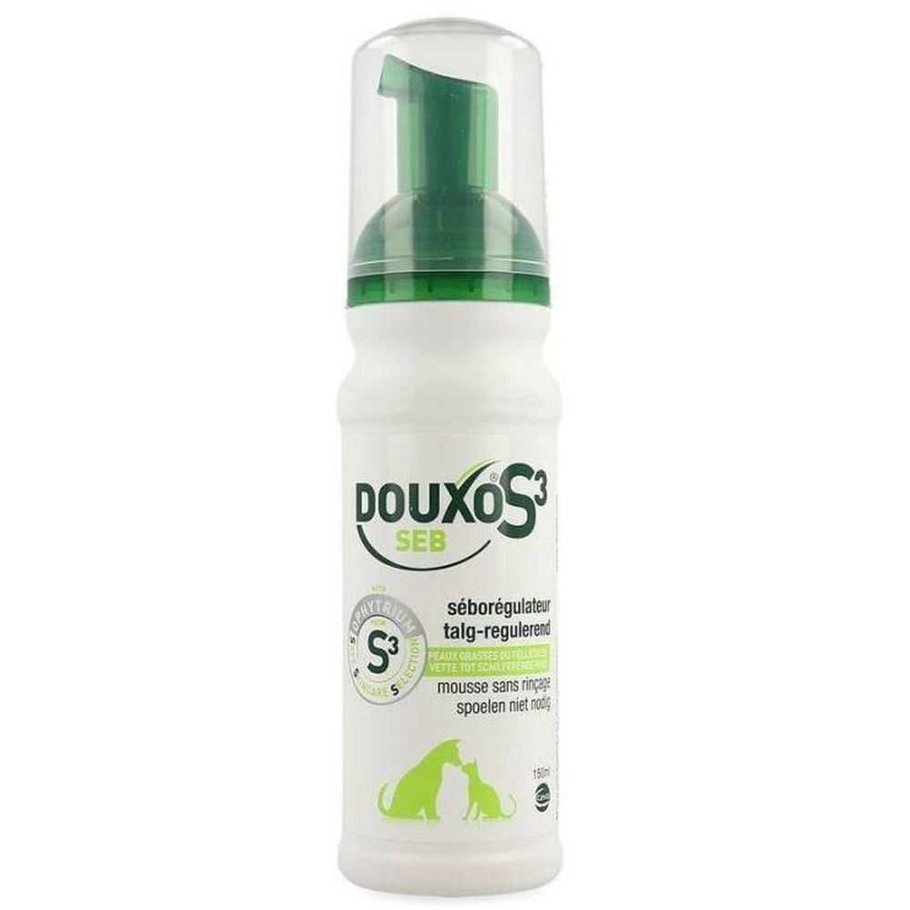 DOUXO S3 SEB Mousse soin anti-odeur et séborégulateur sans rinçage, pour chiens chats avec des pellicules, poils gras mauvaises odeurs, 150ml