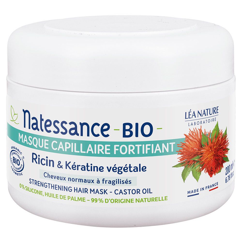 Natessance Masque Capillaire Fortifiant Ricin Bio et Kératine Végétale 200 ml Crème