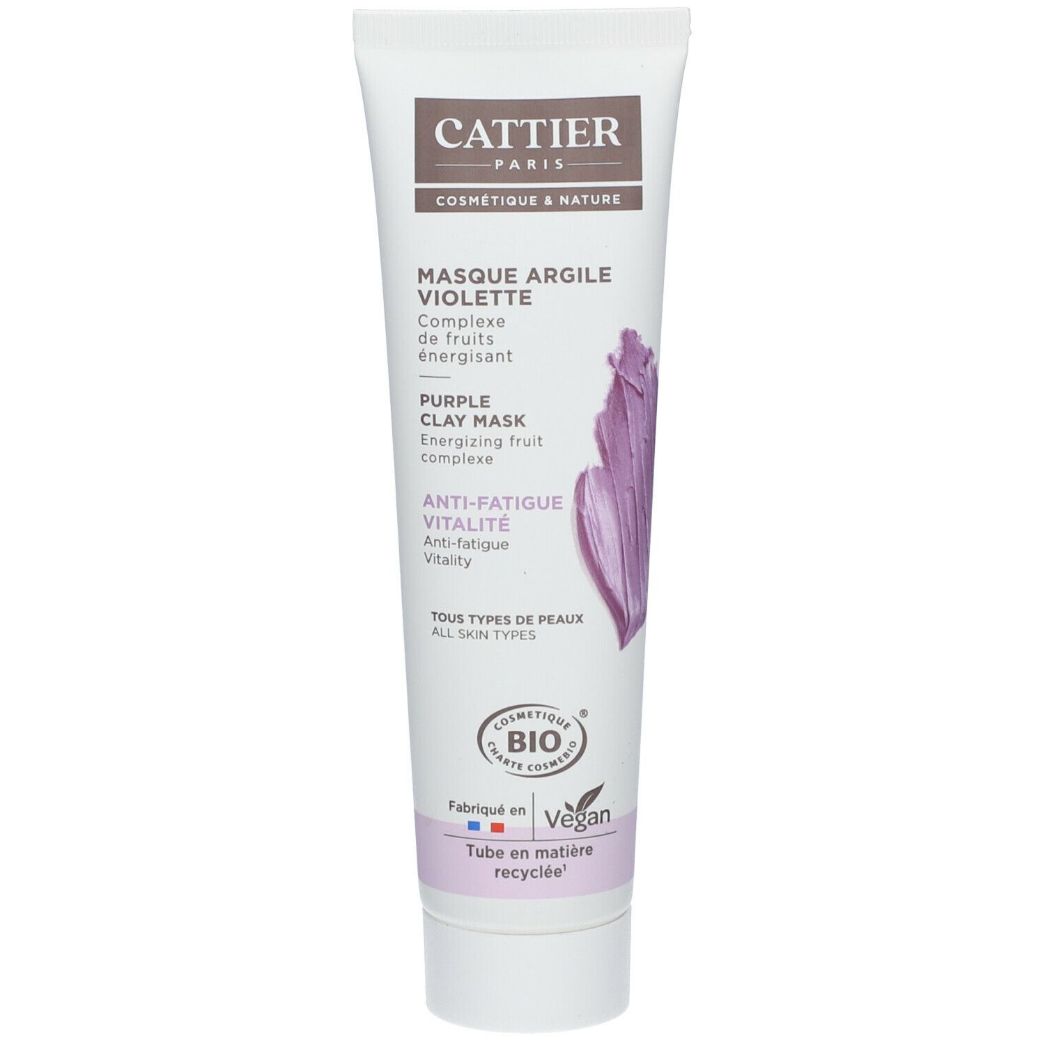 Cattier Masque Visage Revitalisant Argile Violette 100 Ml Avec Pinceau - Peau Fatiguée - Image 3