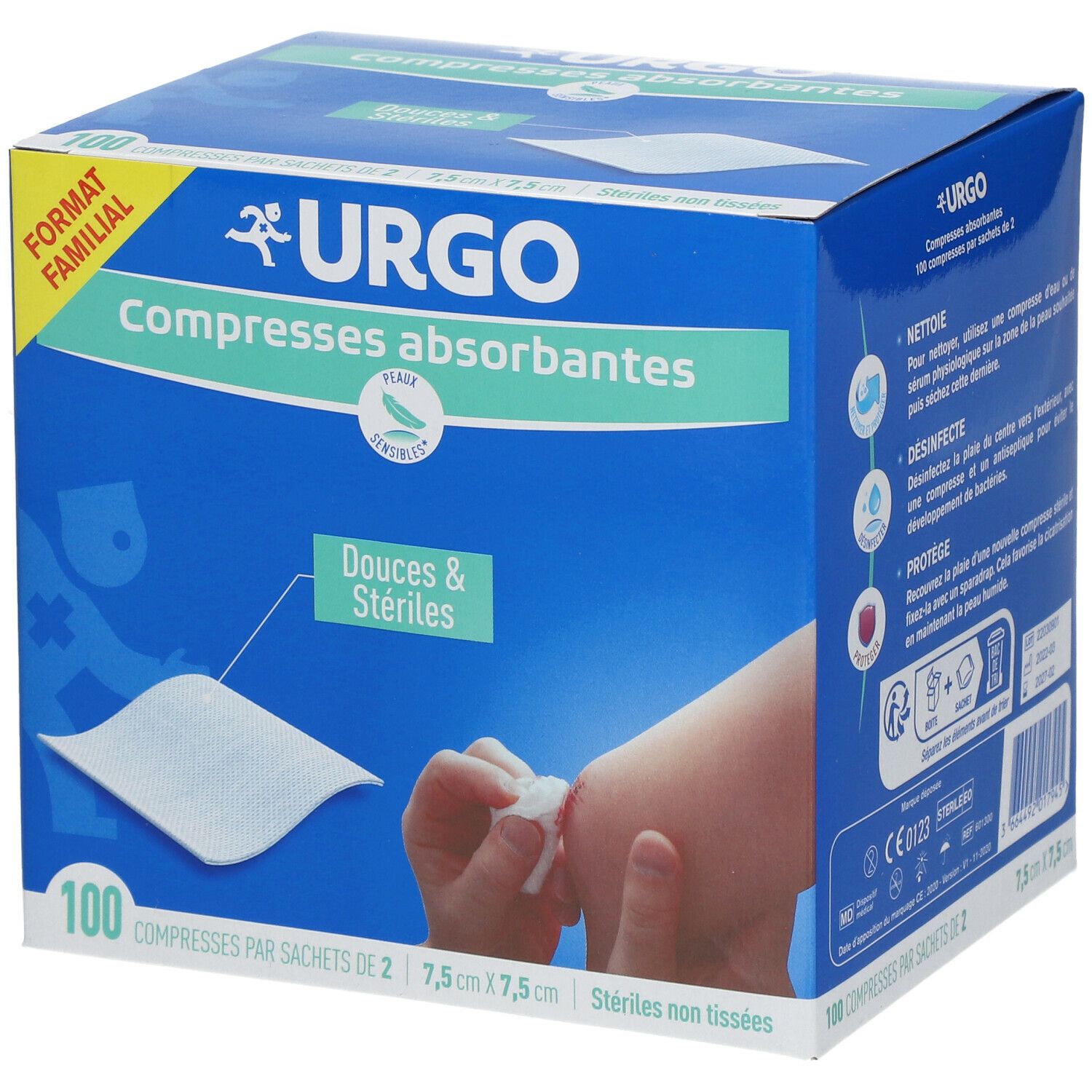 URGO Compresses Absorbantes Douces & Stériles NT 7,5 x 7,5 cm 100 pc(s) Compresses