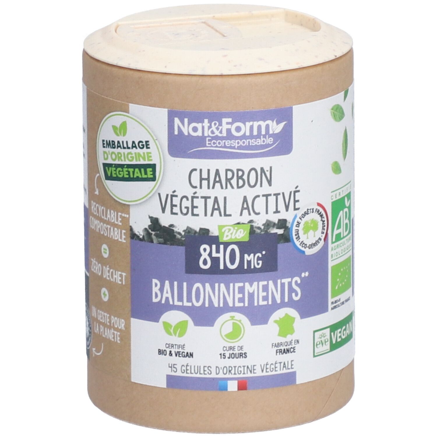 Nat&Form Charbon végétal activé en gélules 45 pc(s) Capsule(S)