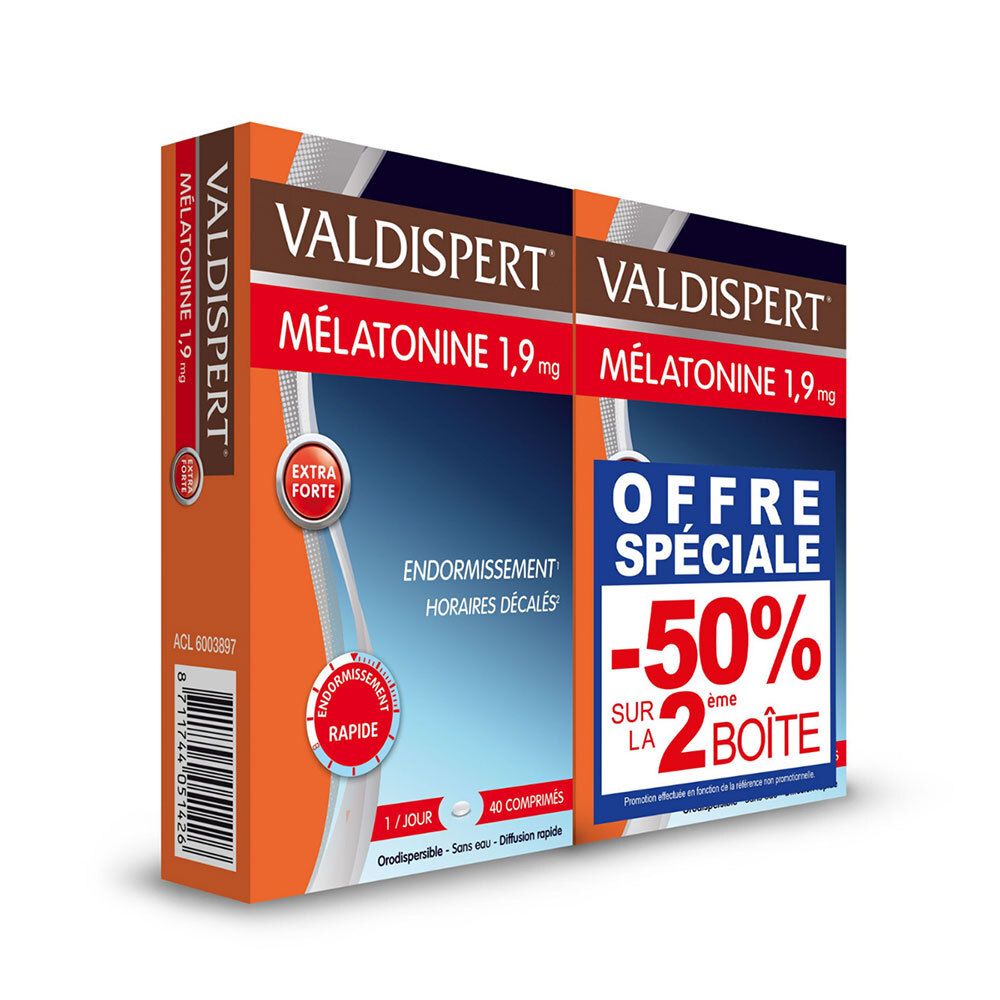 VALDISPERT - Sommeil Rapide Extra Fort 1.9 mg - Complément Alimentaire À La Mélatonine - Diffusion Rapide en 1 minute - Sans Dépendance - 40 Comprimés