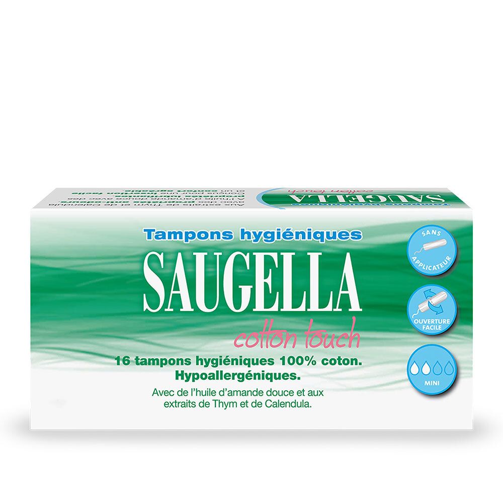 Saugella - Cotton Touch - Tampons Hygiéniques sans Applicateur - Flux Légers- 100% Coton - Hypoallergéniques, Confort et Sécurité - Enrichis en