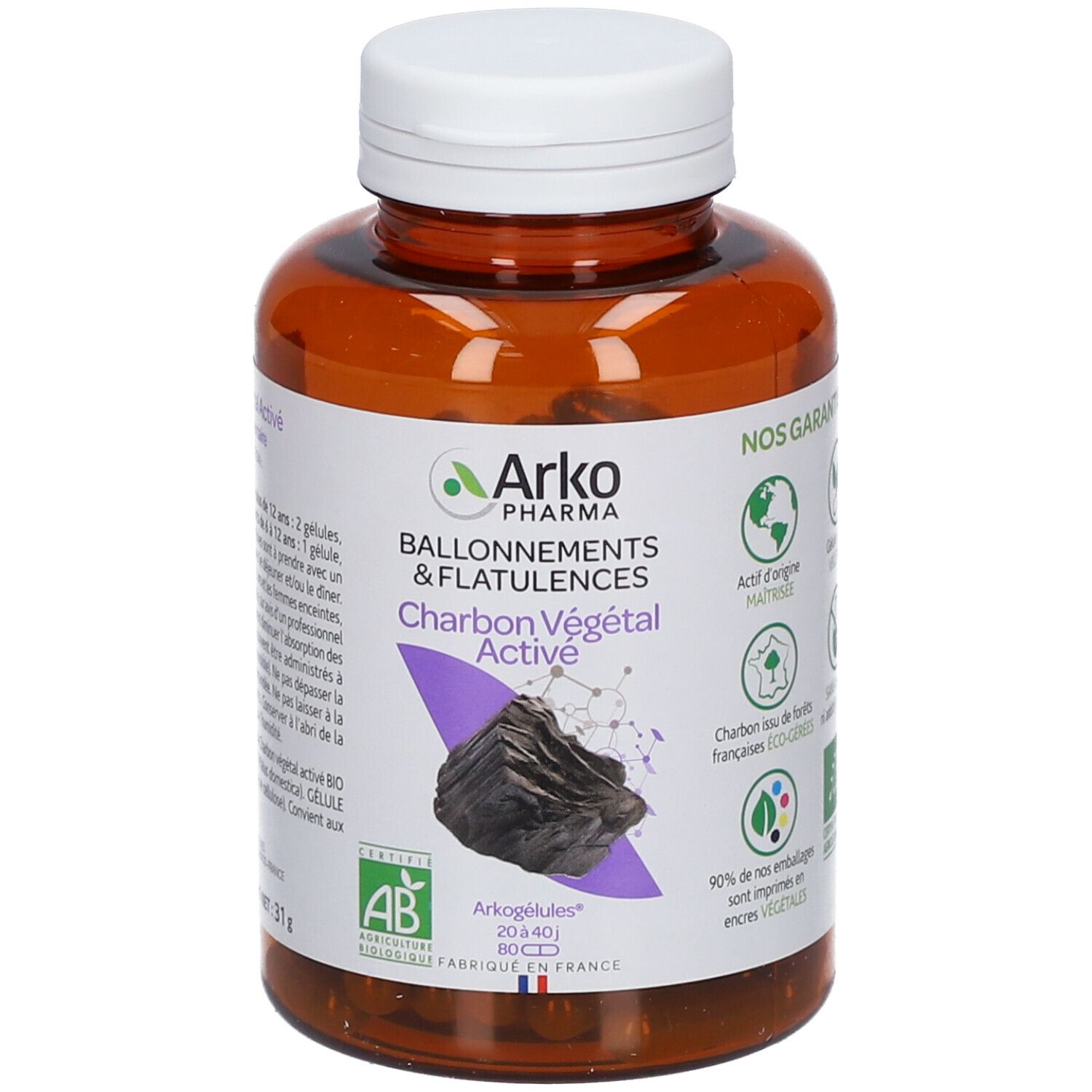Arkogélules Arkopharma Charbon Végétal Activé Bio Capsule(S) 80 Pc(S) Enfants