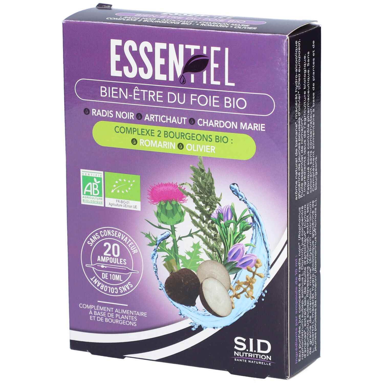 SID Nutrition – Essentiel Bien-Être du Foie Bio ampoules plantes et bourgeons 200 ml Solution Orale