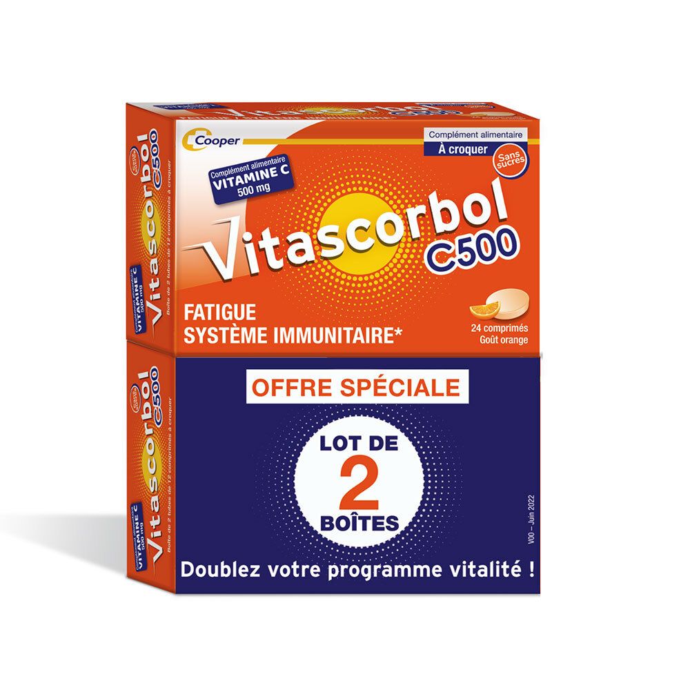Vitascorbol - Complément Alimentaire À Base De Vitamine C 500 Mg Fatigue Et Système Immunitaire Programme 24 Jours 48 Comprimés Croquer Comprimé(S) 24X2 Pc(S)