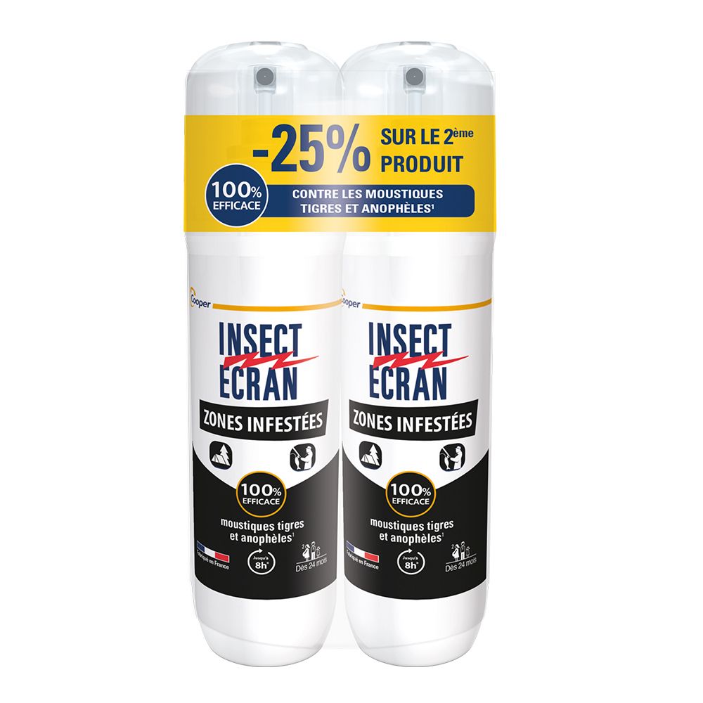 INSECT ECRAN -ZONES INFESTEES- Anti-moustiques - Spray répulsif peau - Protection contre les piqûres de moustiques - Zones Infestées - 100 ml Lot de 2