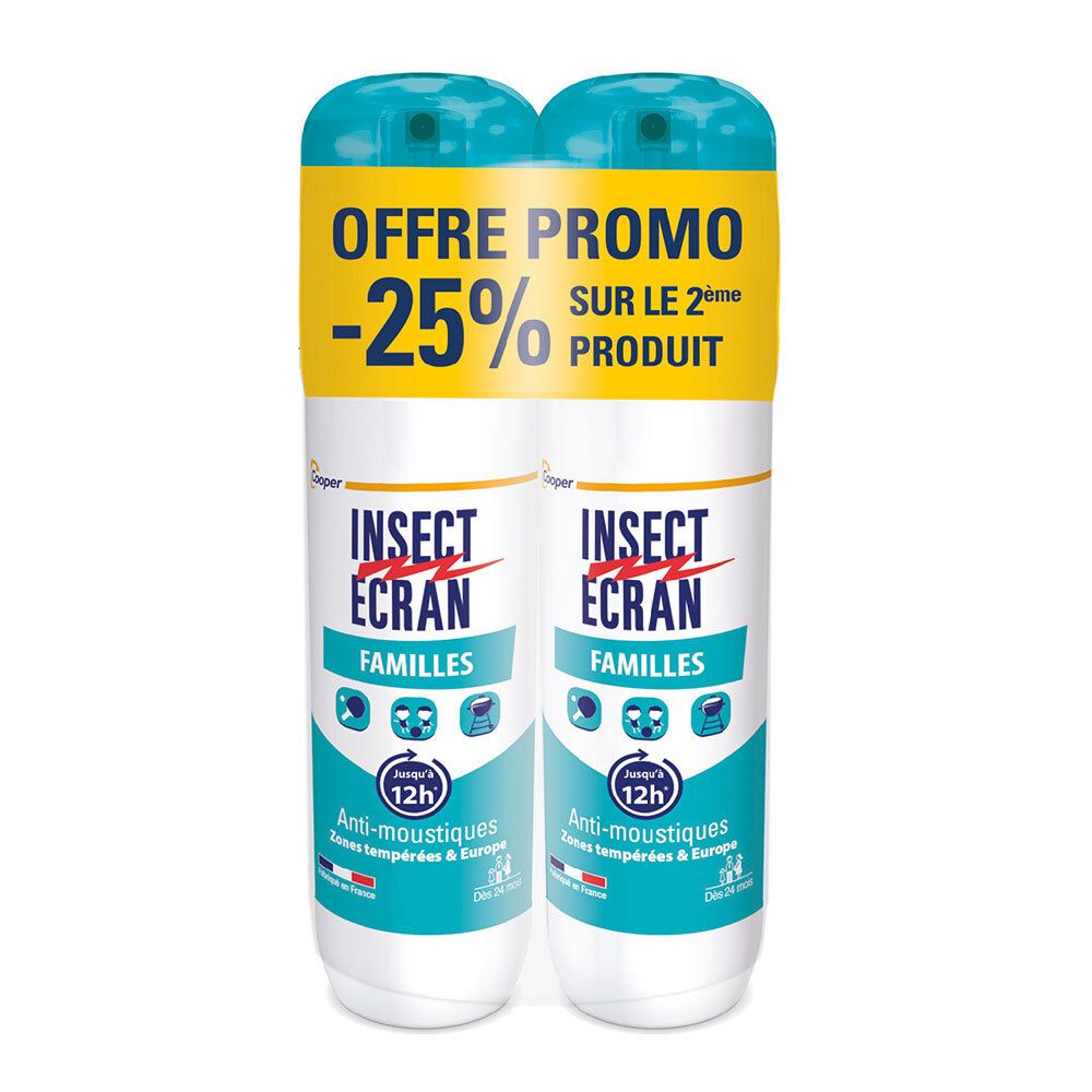INSECT ECRAN -FAMILLES - Anti-moustiques - Spray répulsif peau - Protection contre les piqûres de moustiques - Familles - 100 ml Lot de 2 -25% 200 ml 