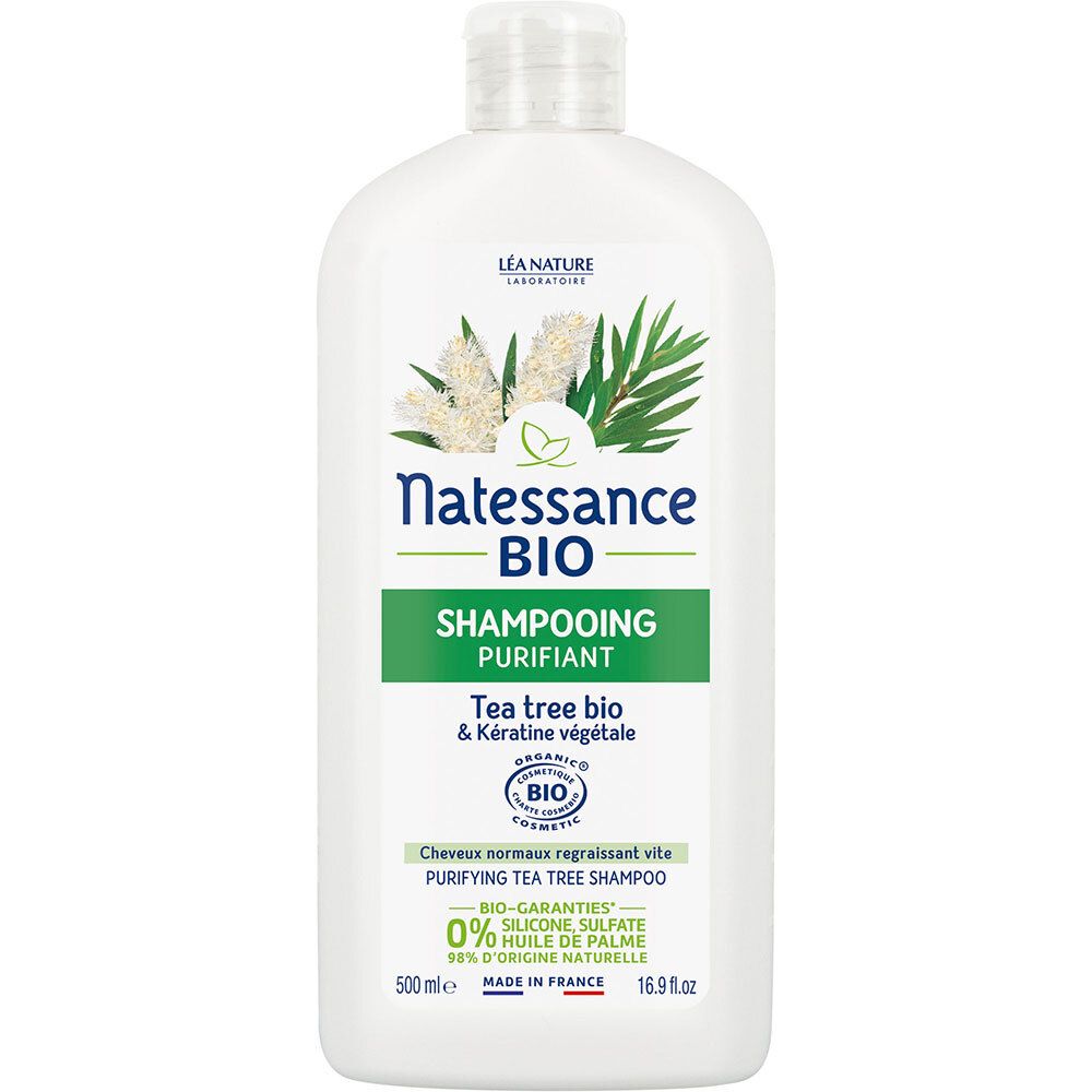 Natessance Shampooing Purifiant Tea Tree Bio et Kératine Naturelle 500 ml Shampooing