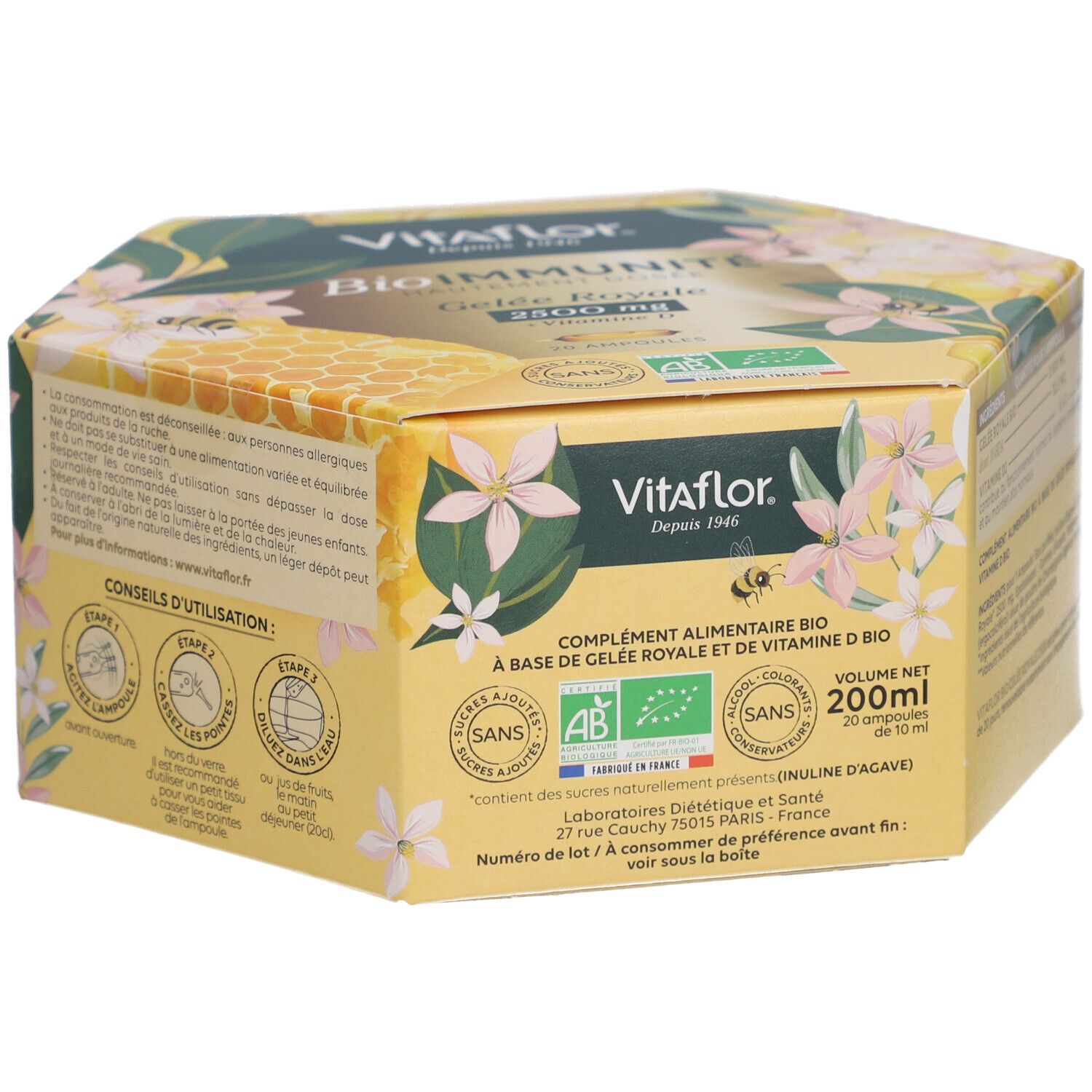 Vitaflor Gelée Royale Bio 2500Mg Et Vitamine D Ampoule(S) 20X10 Ml