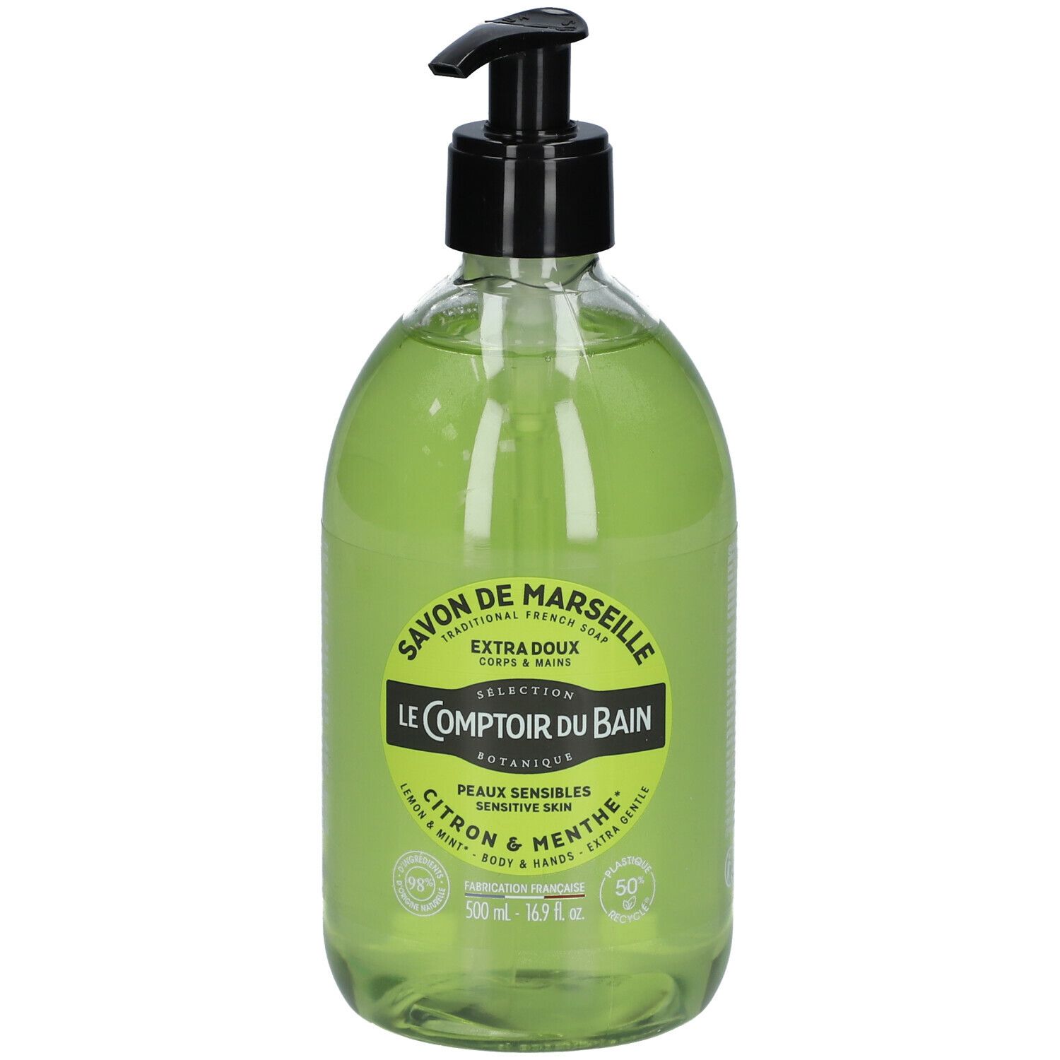 Le Comptoir Du Bain Savon Traditionnel De Marseille Citron Menthe Liquide 500 Ml