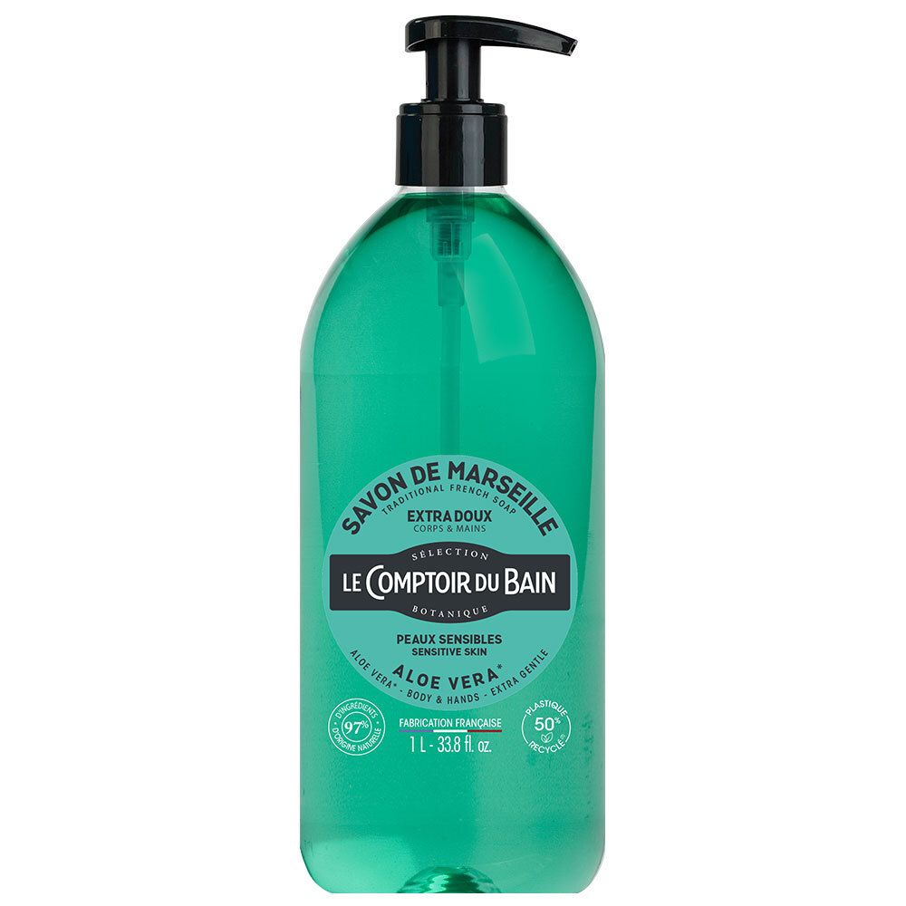 Le Comptoir du Bain Savon Traditionnel de Marseille Aloe Peaux Sensibles Liquide 1000 ml