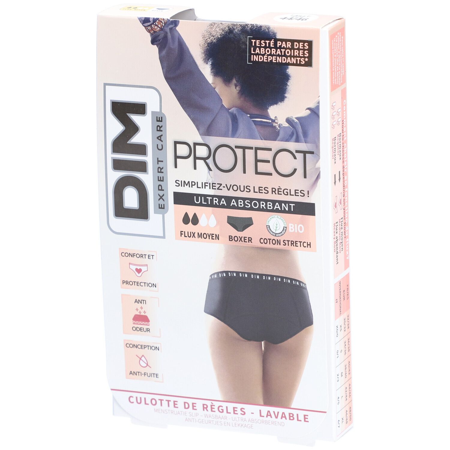 DIM Protect Culotte de règles Lavable - Boxer Coton bio Flux Moyen 44/46 Menstruelle 1 pc(s)