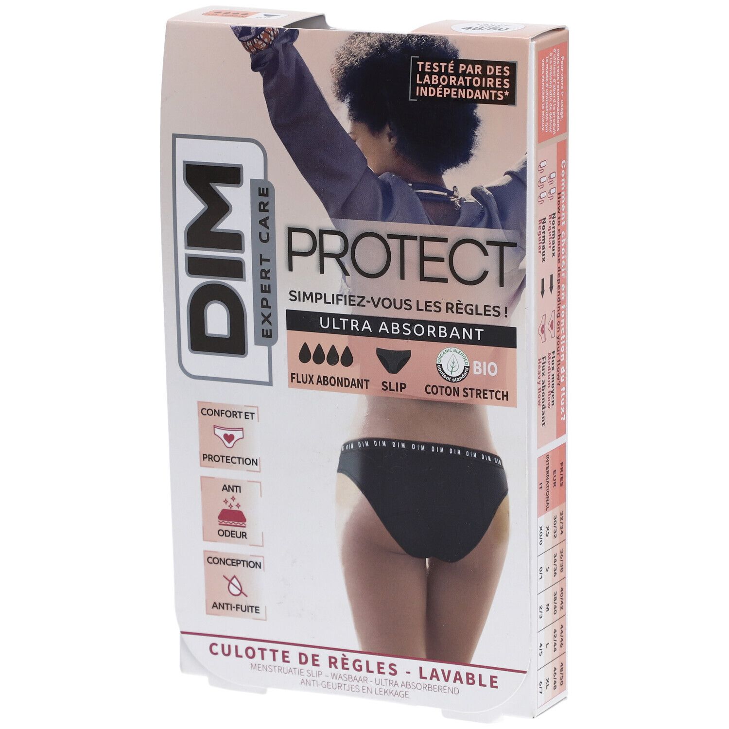 DIM Protect Culotte de règles Lavable - Slip Coton bio Flux Abondant 48/50 Menstruelle 1 pc(s)