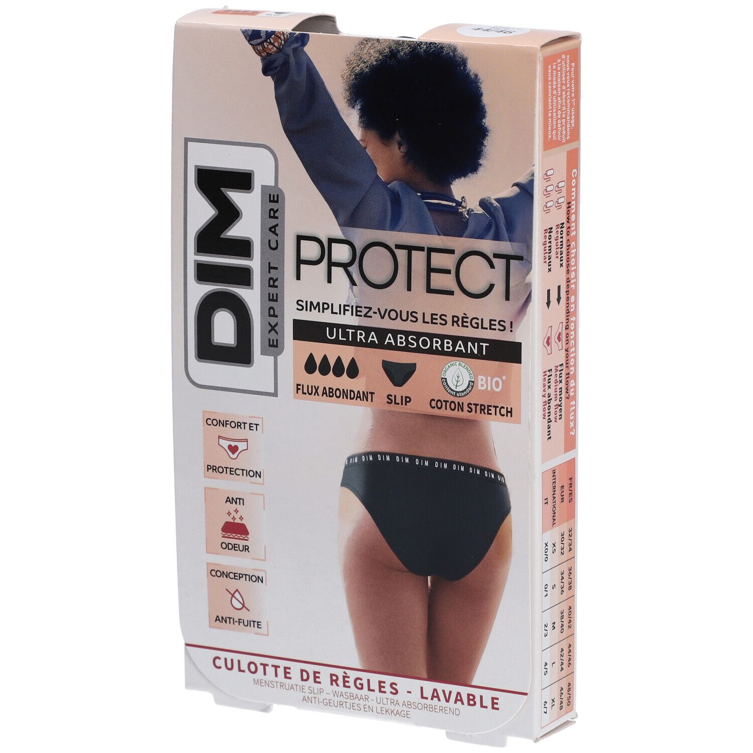 DIM Protect Culotte de règles Lavable - Slip Coton bio Flux Abondant 44/46 Menstruelle 1 pc(s)