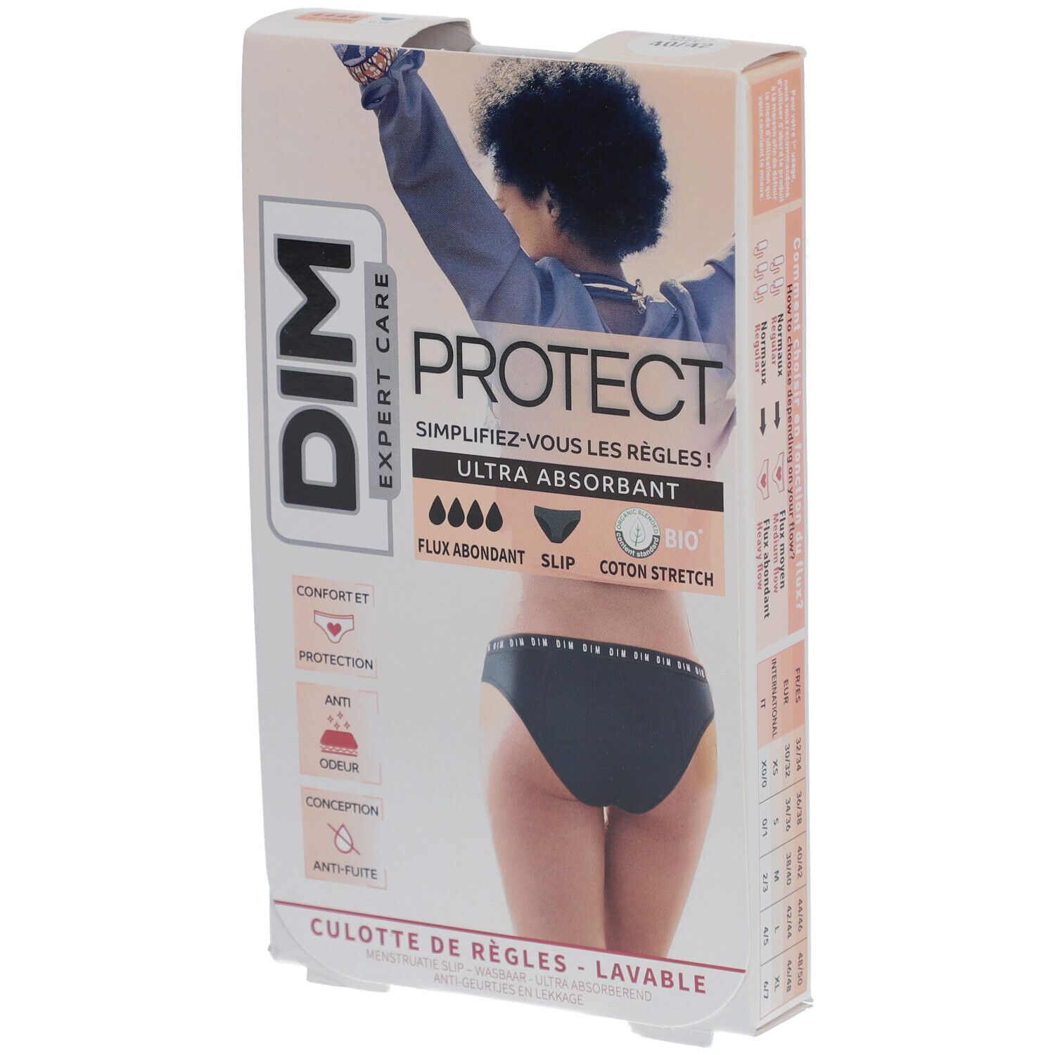 DIM Protect Culotte de règles Lavable - Slip Coton bio Flux Abondant 40/42 Menstruelle 1 pc(s)