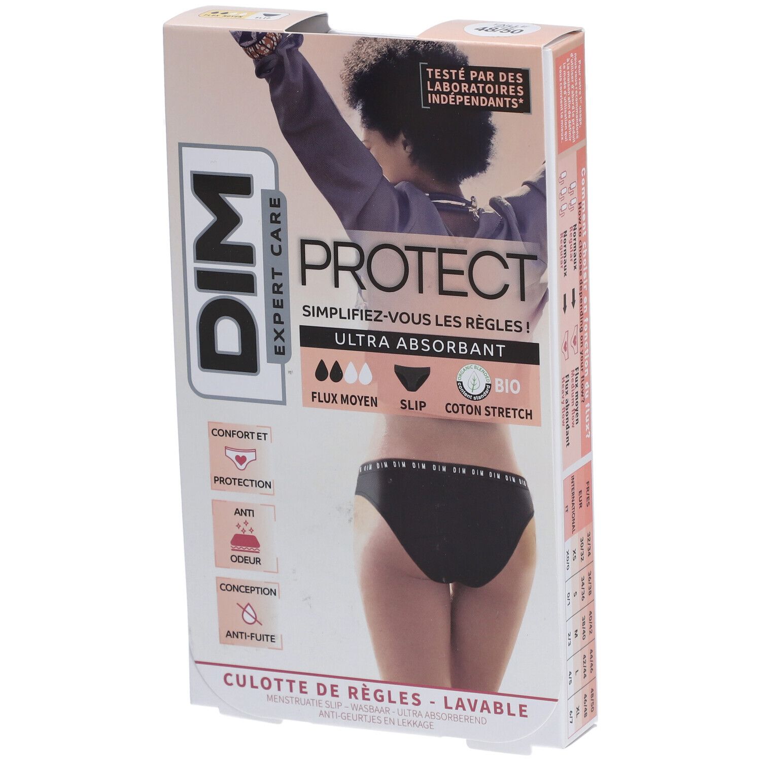 DIM Protect Culotte de règles Lavable - Slip Coton bio Flux Moyen 48/50 Menstruelle 1 pc(s)