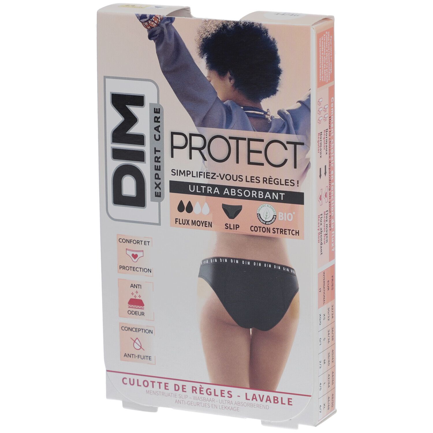DIM Protect Culotte de règles Lavable - Slip Coton bio Flux Moyen 44/46 Menstruelle 1 pc(s)