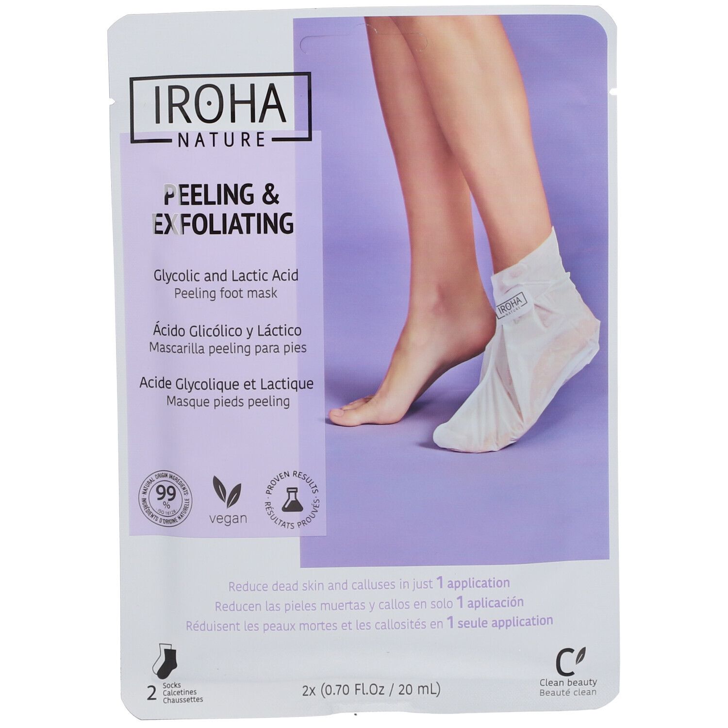 IROHA NATURE Chaussettes de gommage et d'exfoliation à l'acide glycolique 40 ml