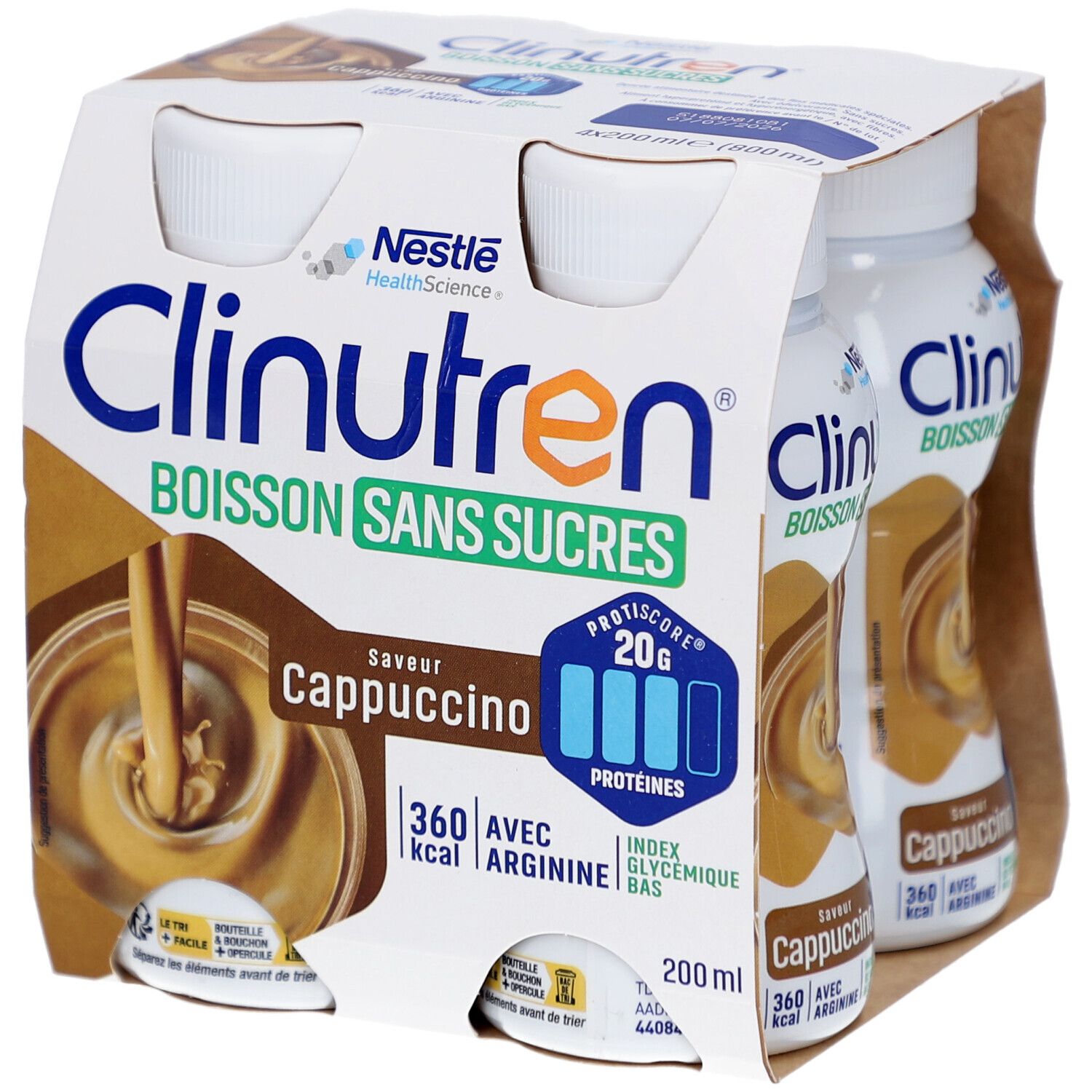 NESTLE Clinutren Boisson Sans Sucres Capuccino 800 ml Bouteilles