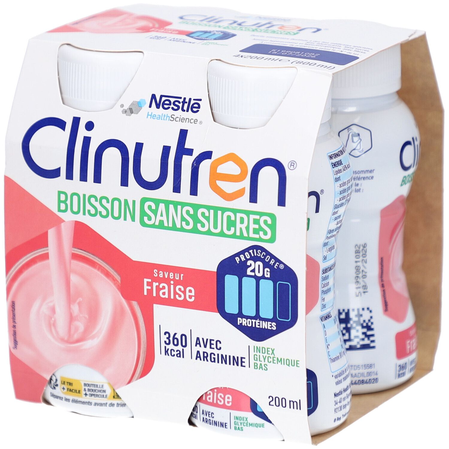 Nestle Clinutren Boisson Sans Sucres Fraise Bouteilles 800 Ml Enfants