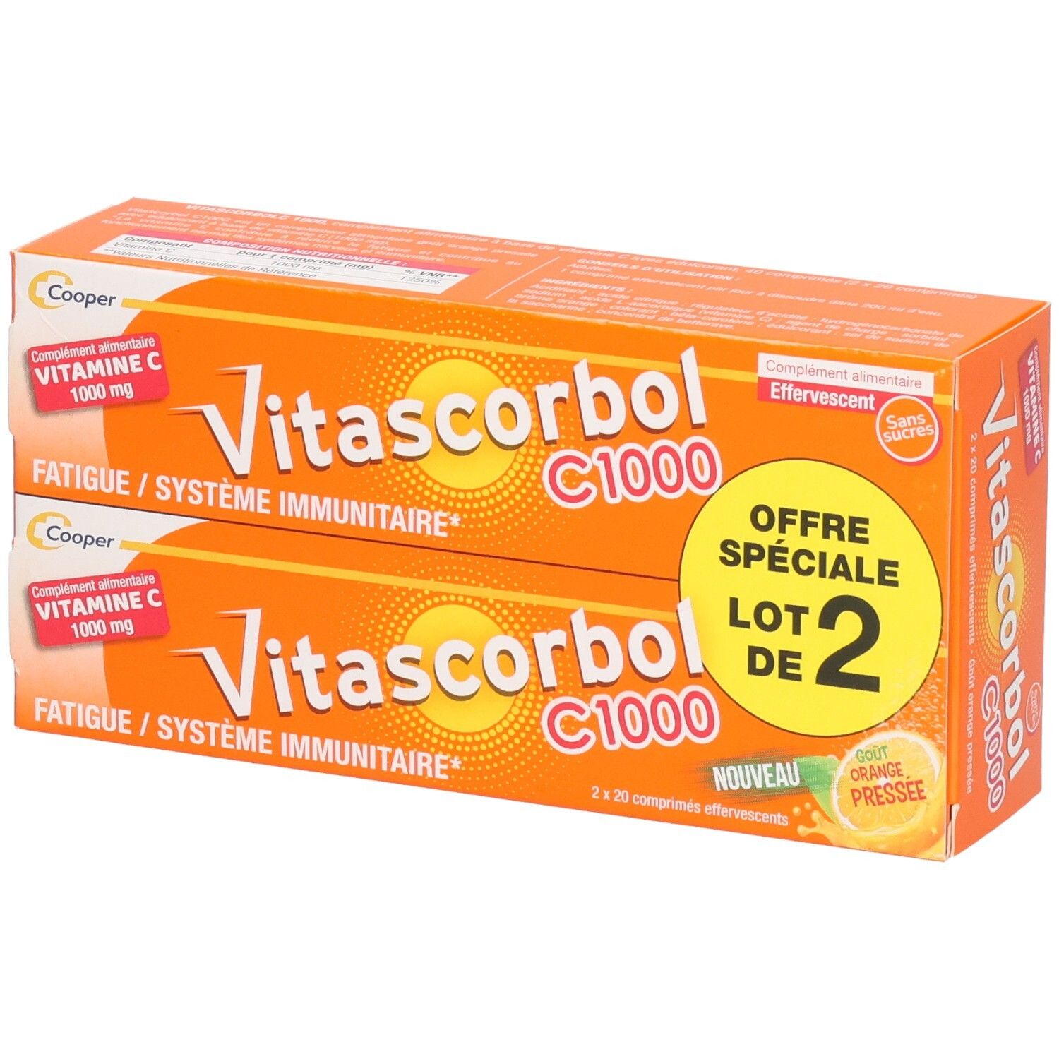Vitascorbol - Complément Alimentaire À Base De Vitamine C 1000 Mg Fatigue Et Système Immunitaire Programme 40 Jours Comprimés Effervescents Comprimés Effervescents 20X2 Pc(S) Enfants