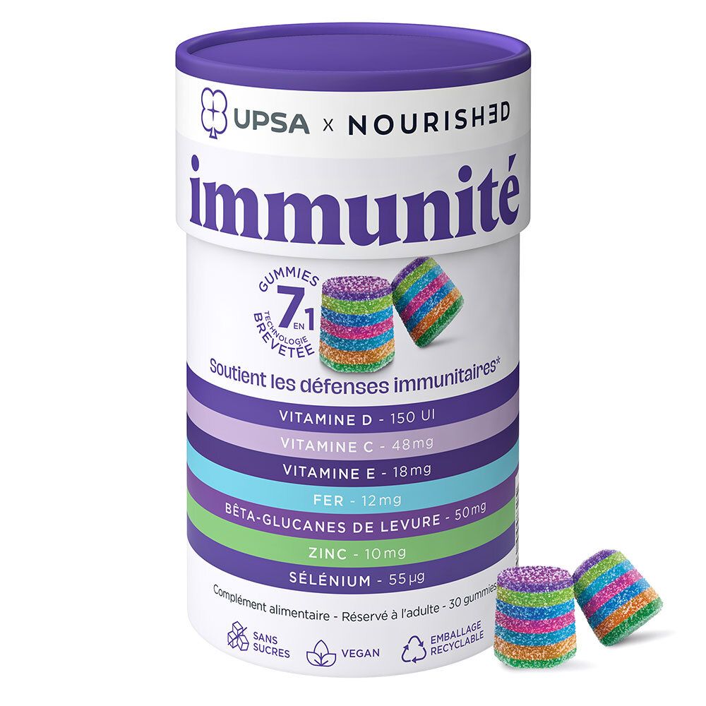UPSA x NOURISHED - Gummies 7en1 Immunité - Boîte de 30 gummies 30 pc(s) Gomme Aux Fruits