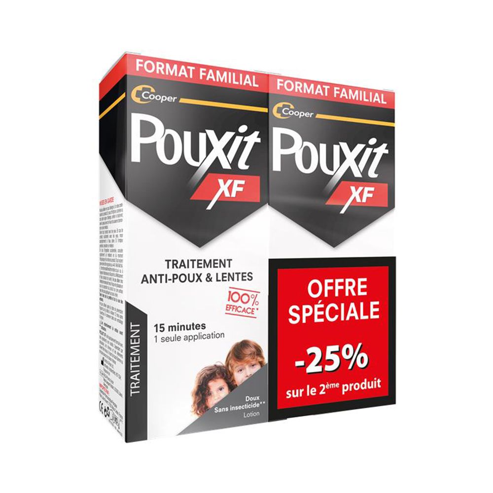 POUXIT - XF - Lotion anti-poux et lentes - 100% Efficace - Agit en 1 seule application de 15 minutes - Traitement du cuir chevelu - Lot de 2 x 200 ml 