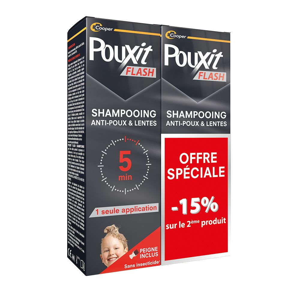 POUXIT - Flash Shampooing - Traitement anti-poux et lentes - Agit en 1 application de 5 minutes seulement - Traitement du cuir chevelu - Lot de 2 x 