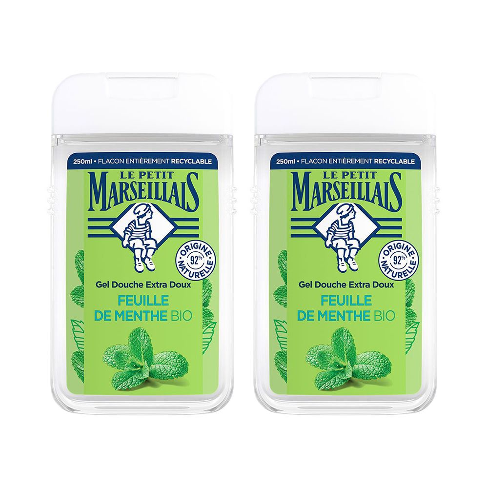 Le Petit Marseillais Gel Douche Bio Extra Doux, au pH neutre, Feuille de Menthe, 250ml Gel(S) 2x250 ml