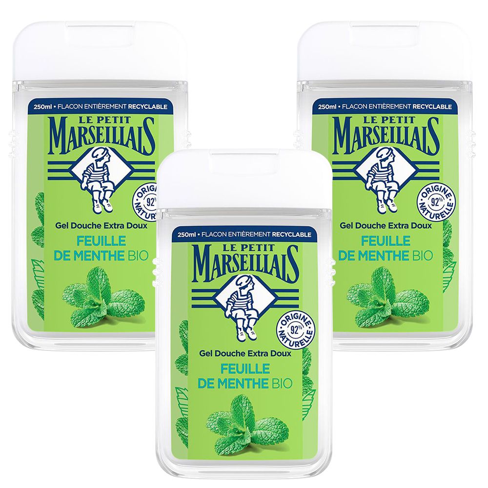 Le Petit Marseillais Gel Douche Bio Extra Doux, au pH neutre, Feuille de Menthe, 250ml 3x250 ml