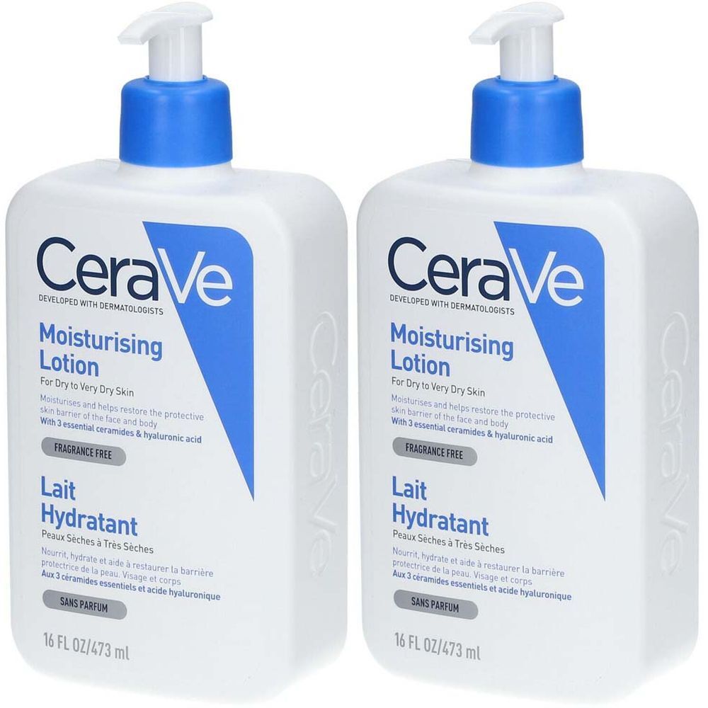 CeraVe Lait Hydratant visage et corps pour les peaux sèches à très sèches 473 ml 2x473 ml Lait