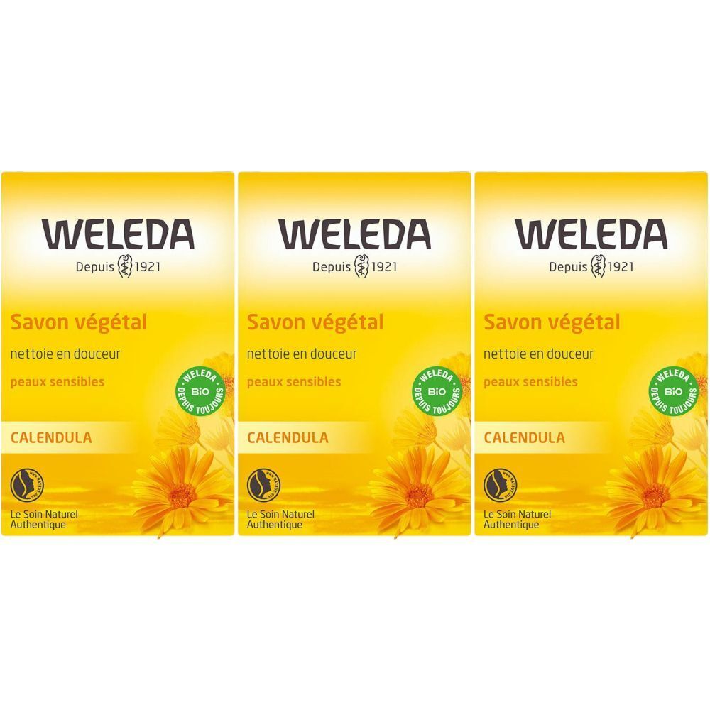 Weleda savon végétal au calendula 3x100 g Savon
