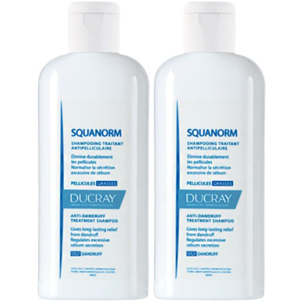 Ducray Squanorm shampoing antipelliculaire pellicules grasses 2x200 ml shampooing