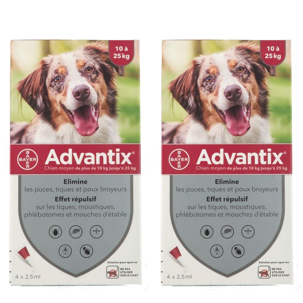 Advantix Chien moyen de 10 kg - 25 kg 2x4 pc(s) Pipette(S) Unidose(S)