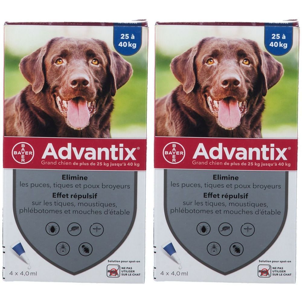 Advantix Grand chien de 25 kg - 40 kg 2x4 pc(s) Pipette(S) Unidose(S)