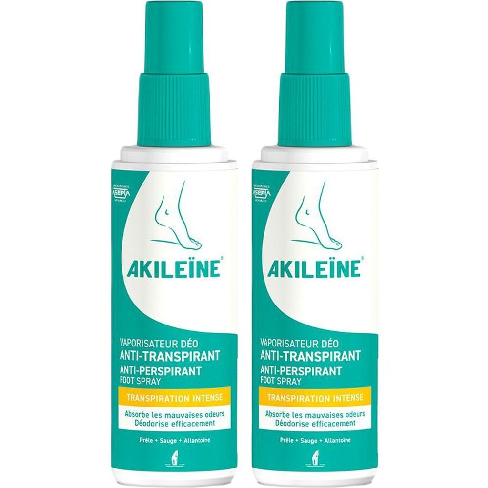 Akileïne Spray deo assechant très forte transpiration 2x100 ml Spray Pour Les Pieds