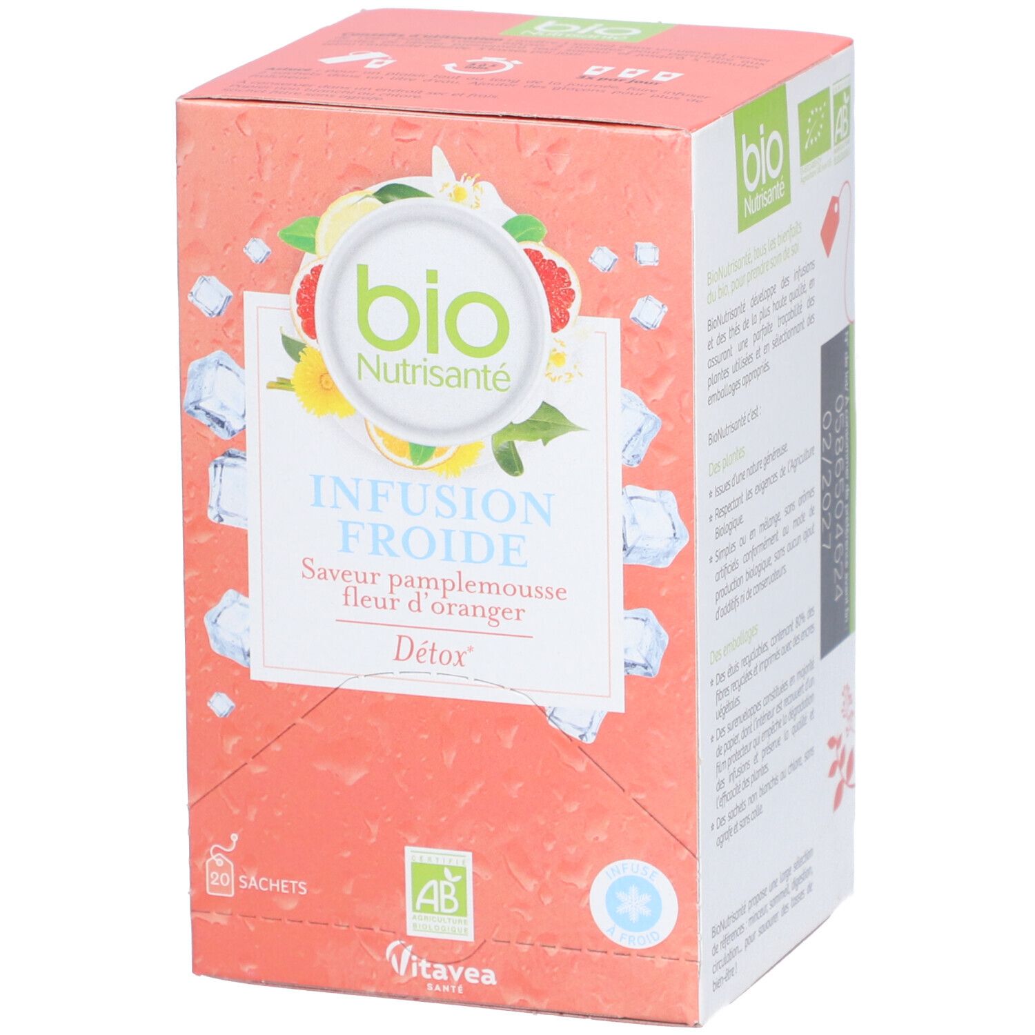 Nutrisanté Vitavea Bionutrisanté Infusion Froide Detox Saveur Pamplemousse & Fleur D'oranger En Sachets Thé Instantané 20 Pc(S)