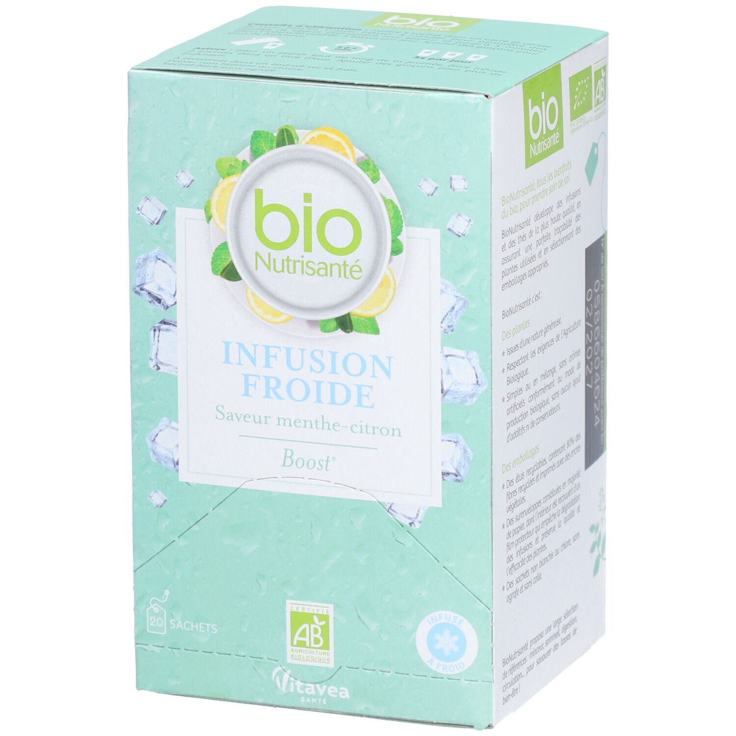 Nutrisanté Vitavea Bionutrisanté Infusion Froide Boost Saveur Menthe Citron En Sachet Thé Instantané 20 Pc(S) - Image 1