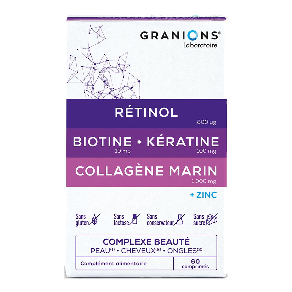 GRANIONS Complexe Beauté Rétinol Biotine Kératine Collagène Marin 60 pc(s) Comprimé(S)