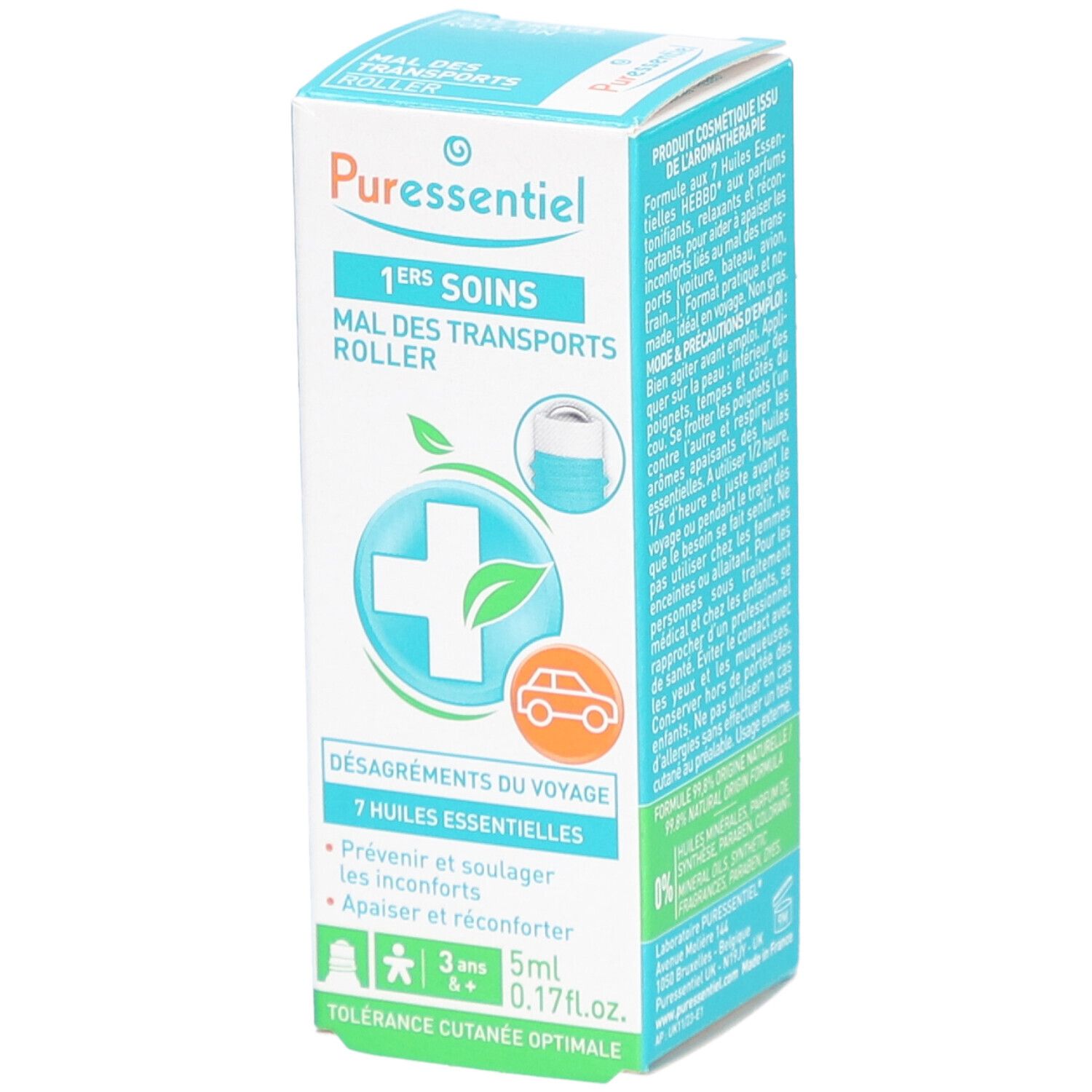 Puressentiel Roller Bien-Être Mal des Transports aux 7 Huiles Essentielles 5 ml Rouleau