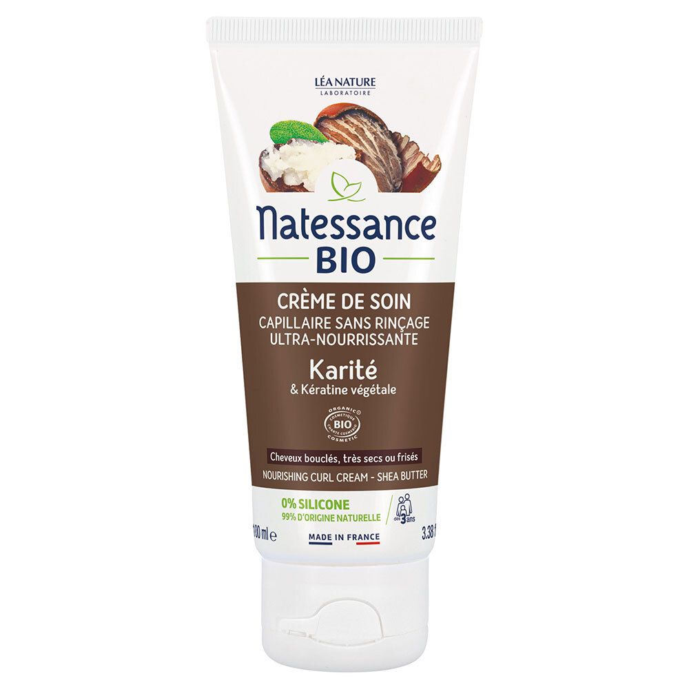 Natessance Crème Sans Rinçage Karité Bio et Kératine Végétale Cheveux Bouclés 100 ml Mousse(S)