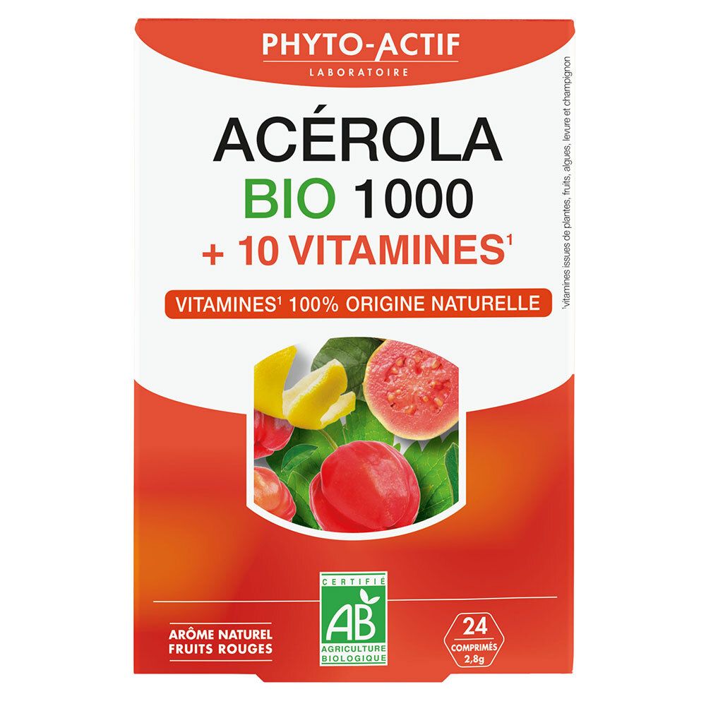 PHYTO-ACTIF Acerola Bio 1000 + 10 Vitamines 24 pc(s) Comprimé(S) À Croquer