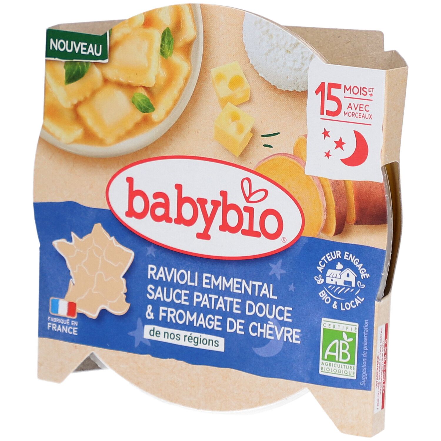 BABYBIO Ravioli Emmental Sauce Patate Douce & Fromage de Chèvre 230 g