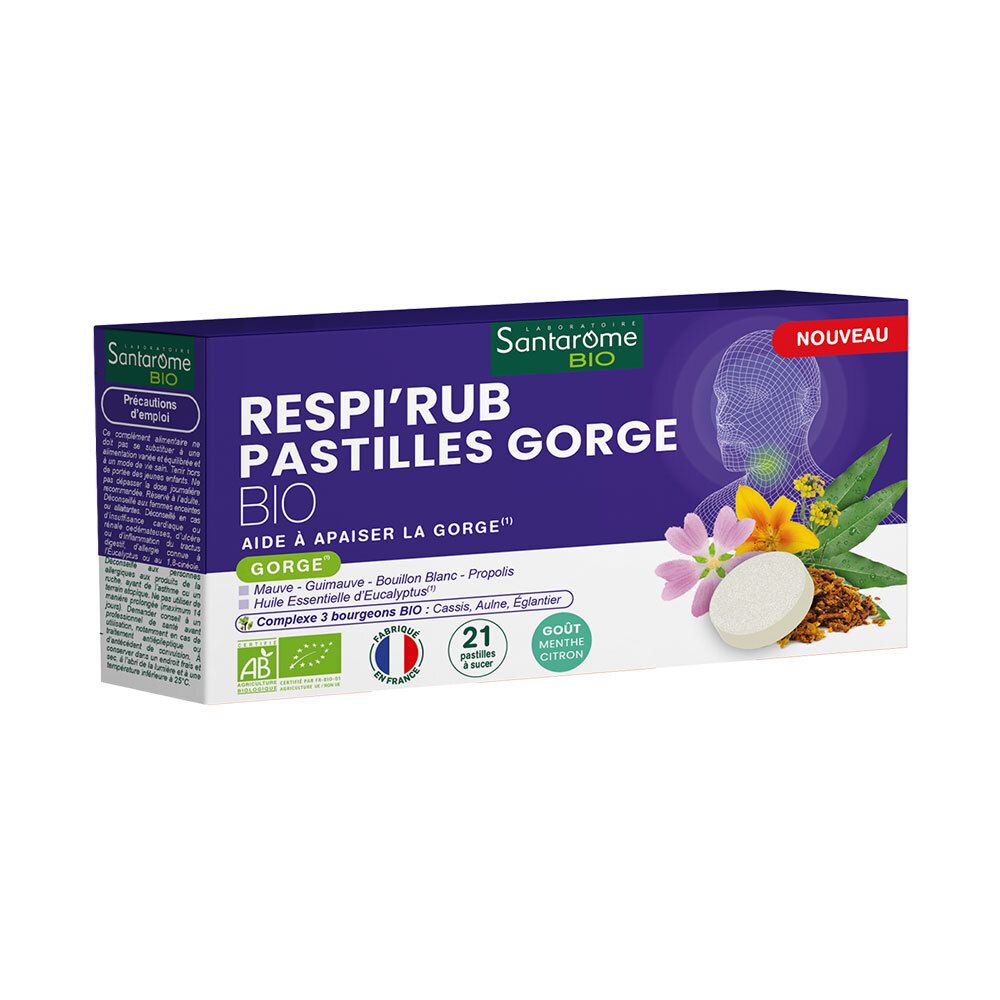 Santarome Respi'rub Pastilles Gorge Bio Goût Menthe Citron Pastille(S) 20 Pc(S) - Image 1
