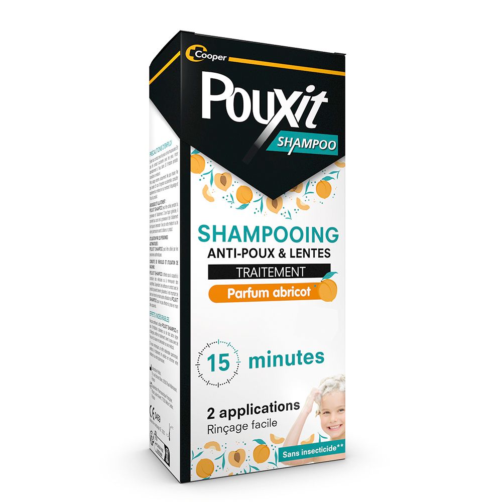 POUXIT - Shampooing parfum abricot - Traitement anti-poux et lentes - 100% Efficace - Agit en 2 applications de 15 minutes - Traitement du cuir 