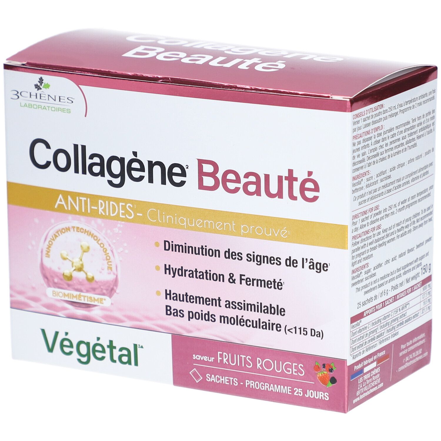 3 Chênes Collagène Beauté Anti-Rides Végétal Fruits Rouges 25 pc(s) Poudre Pour La Préparation D'Une Solution
